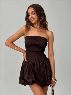 Princess Polly Brown Smocked Bubble Hem Mini Dress